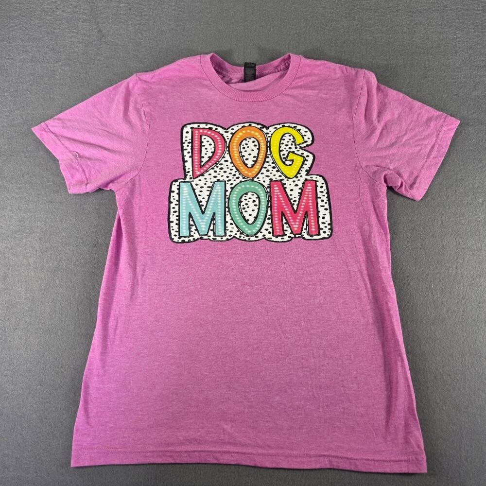 Dog Mom Graphic T-Shirt Womens Small Pink Heather Softstyle Colorful Spot Print